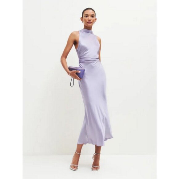 💕REFORMATION💕 Casette Silk Dress ~ Aura Lavender 10 NWT - Picture 4 of 15
